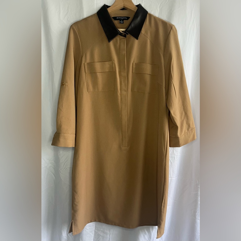 🌟T-shirt dress with faux leather collar